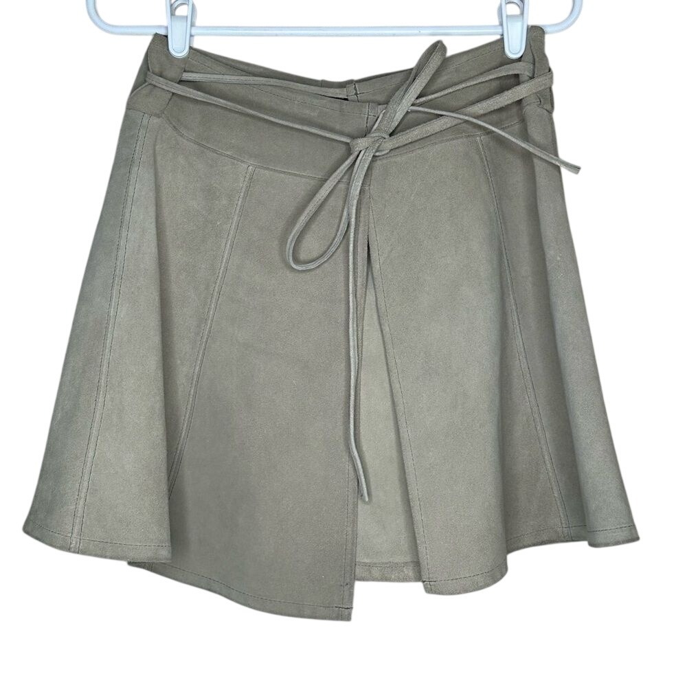 Vintage J Leather Design Suede Wrap Skirt Taupe Gray‎ A-Line Mini Sun Valley CA